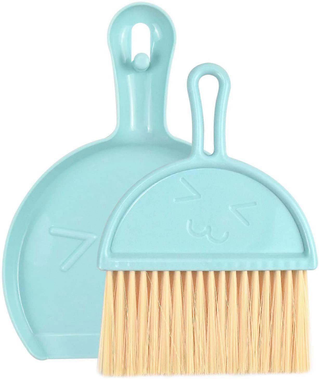 Mini Plastic Dustpan and Broom, Mini Dustpan and Brush Set, Small Broom Desk Cleaning Tool, Small Multi-Function Sweeping Broom (Blue)