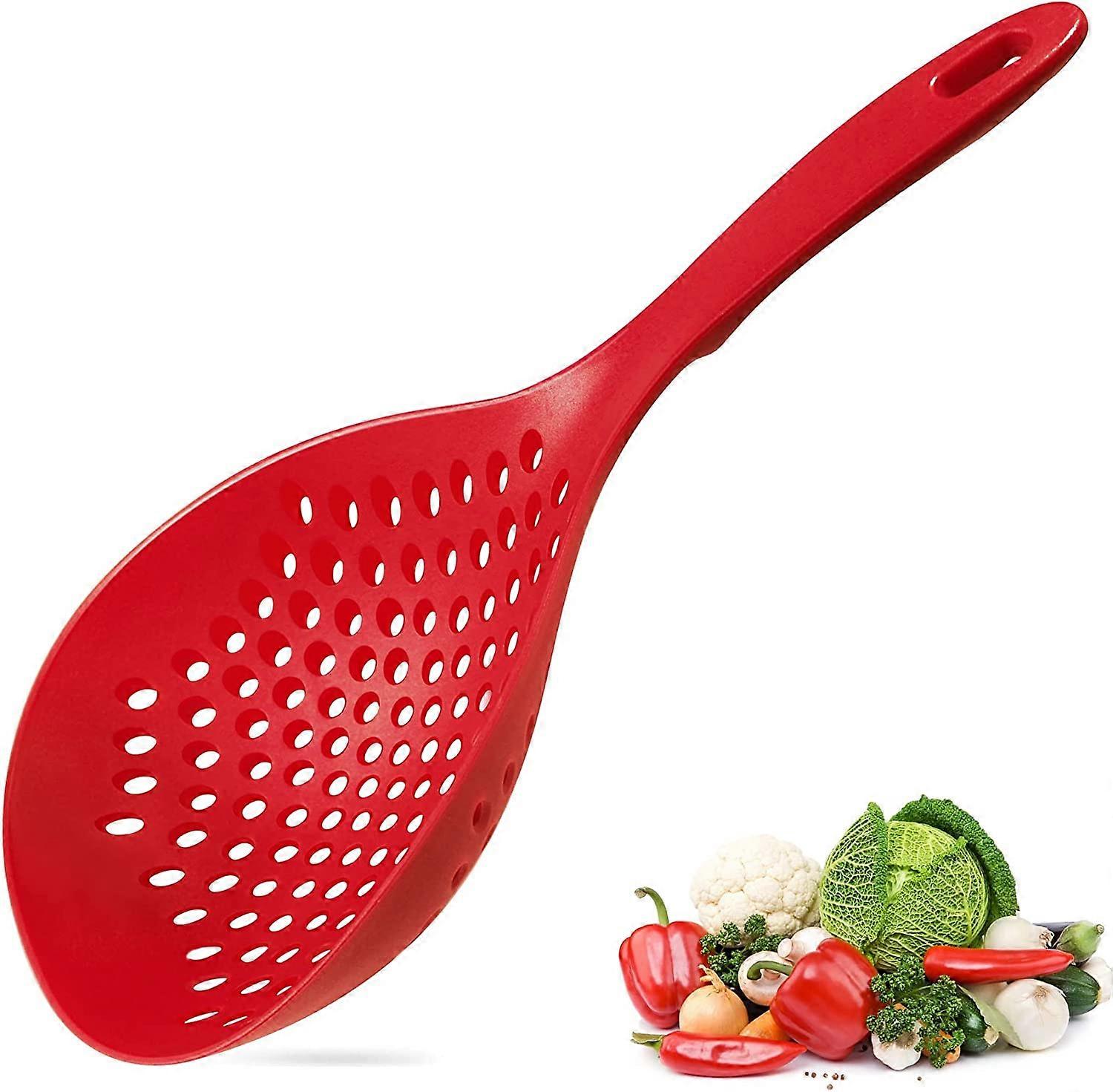 Spoon Colander Strainer Spoon, Heat Resistant Kitchen Cookware, Kitchen Spoon Strainer with Handle, Red