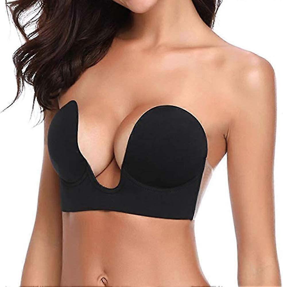 Strapless Sticky Push-up Plunge Bra - Plus Size Backless Adhesive Bra A-e Cup