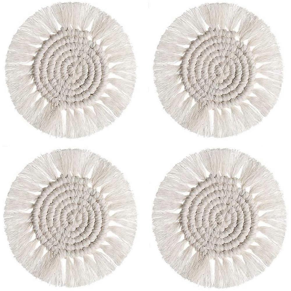 Coasters for Drinks Absorbent Woven Coasters Set Handmade Macrame Coasters With Tassels Coffee - 4 Pack-Pattern 2