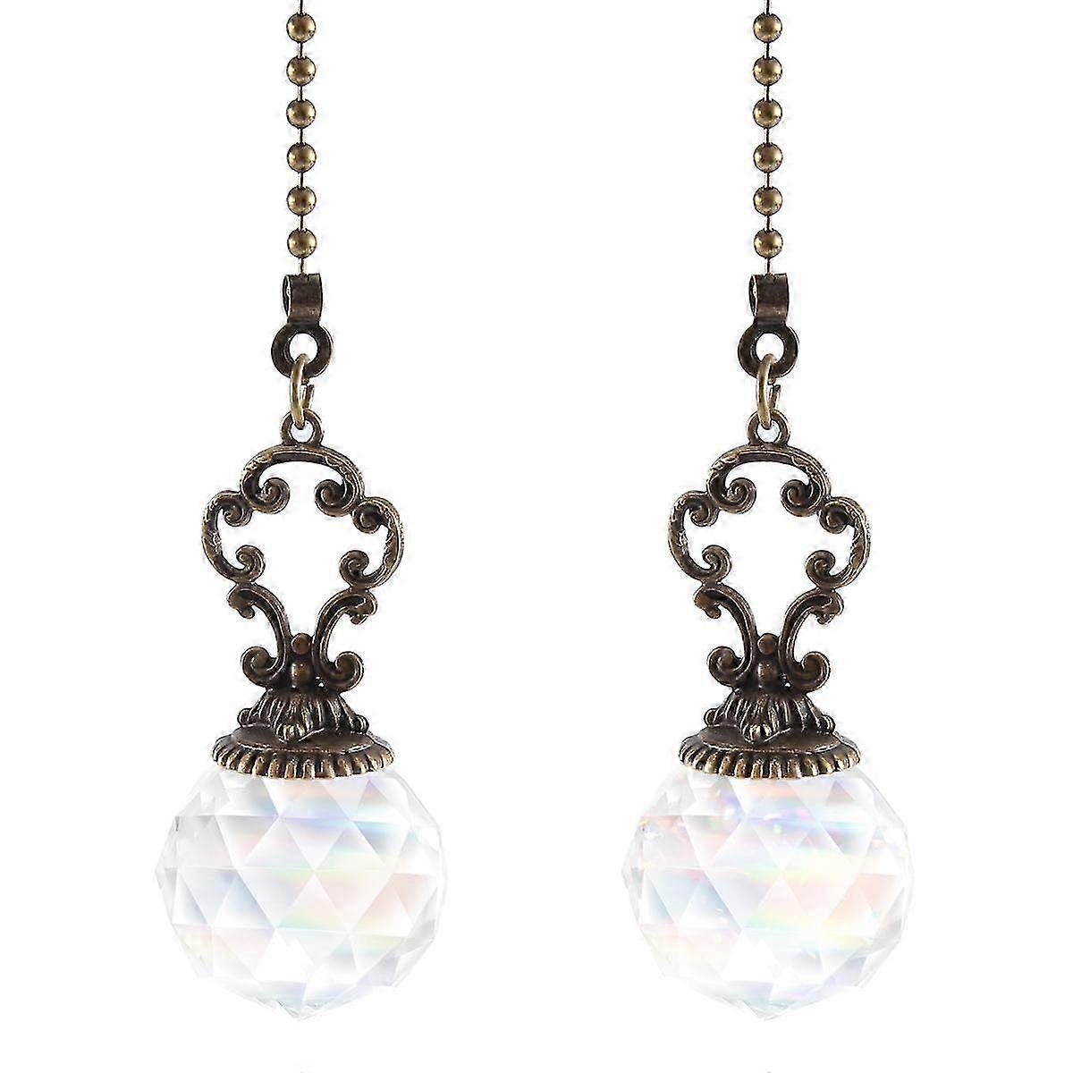 Set Of 2 Vintage-style Clear Fan Pull Ceiling Fan Chain Pulls Crystal Prism Ball