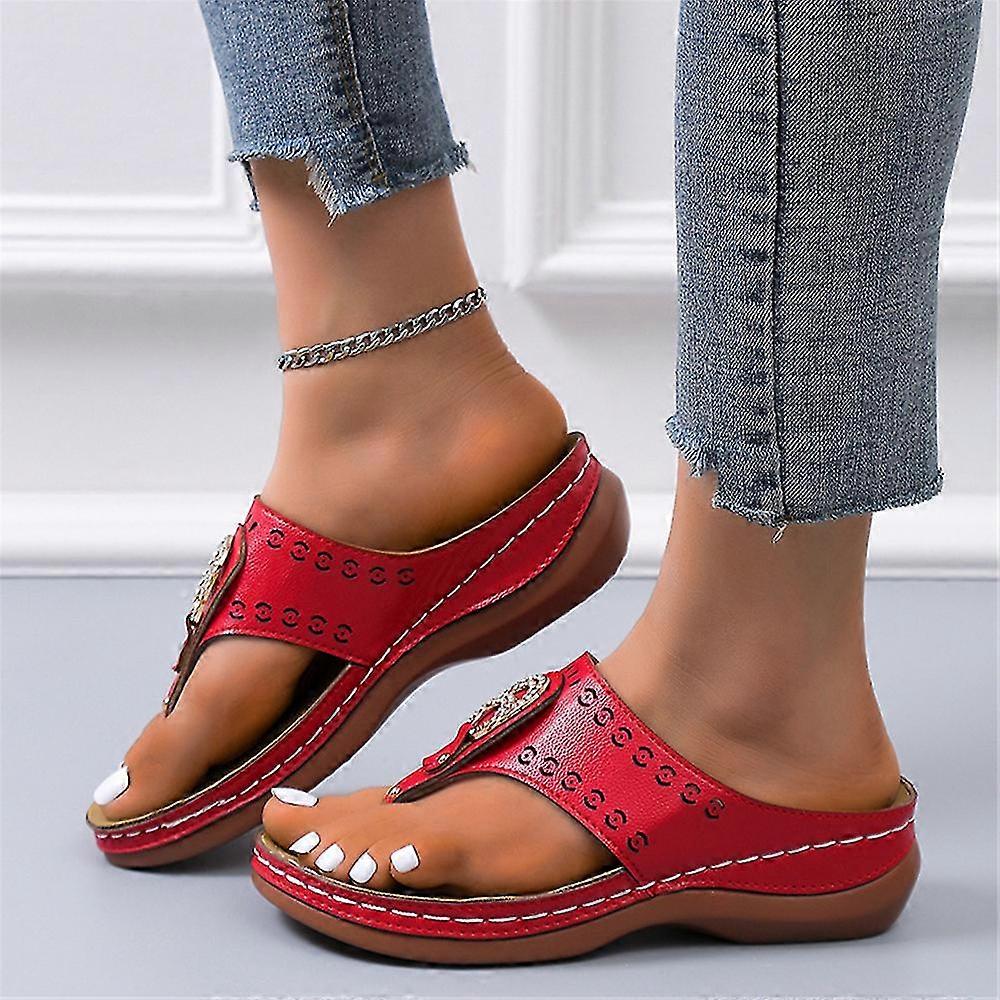 Kvinder Flip Flop Thong Sandaler Slides Sommer Strand Afslappet Kile Sko Hjemmesko-MXBC