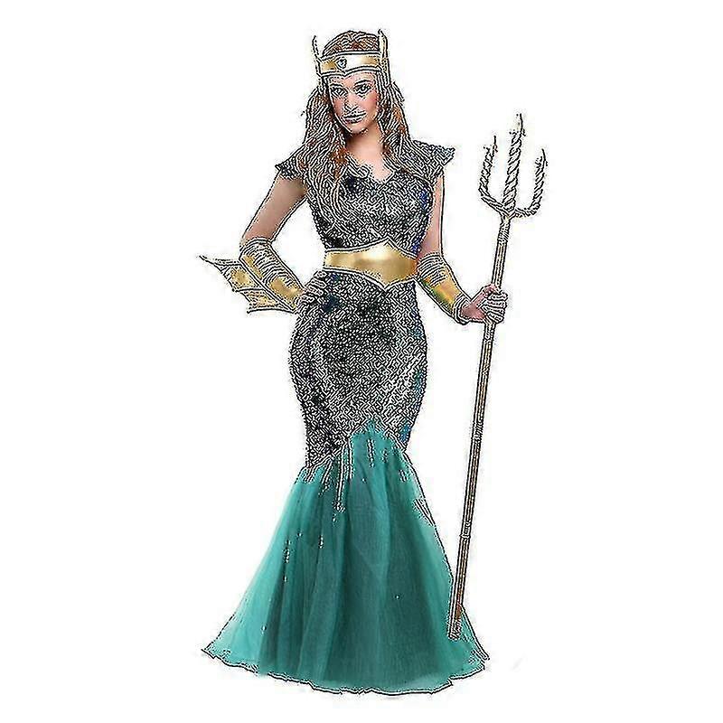 Greek God Of The Sea Men Poseidon Costume Mermaid Queen Sea Siren Women Costume Halloween Couple Outfit