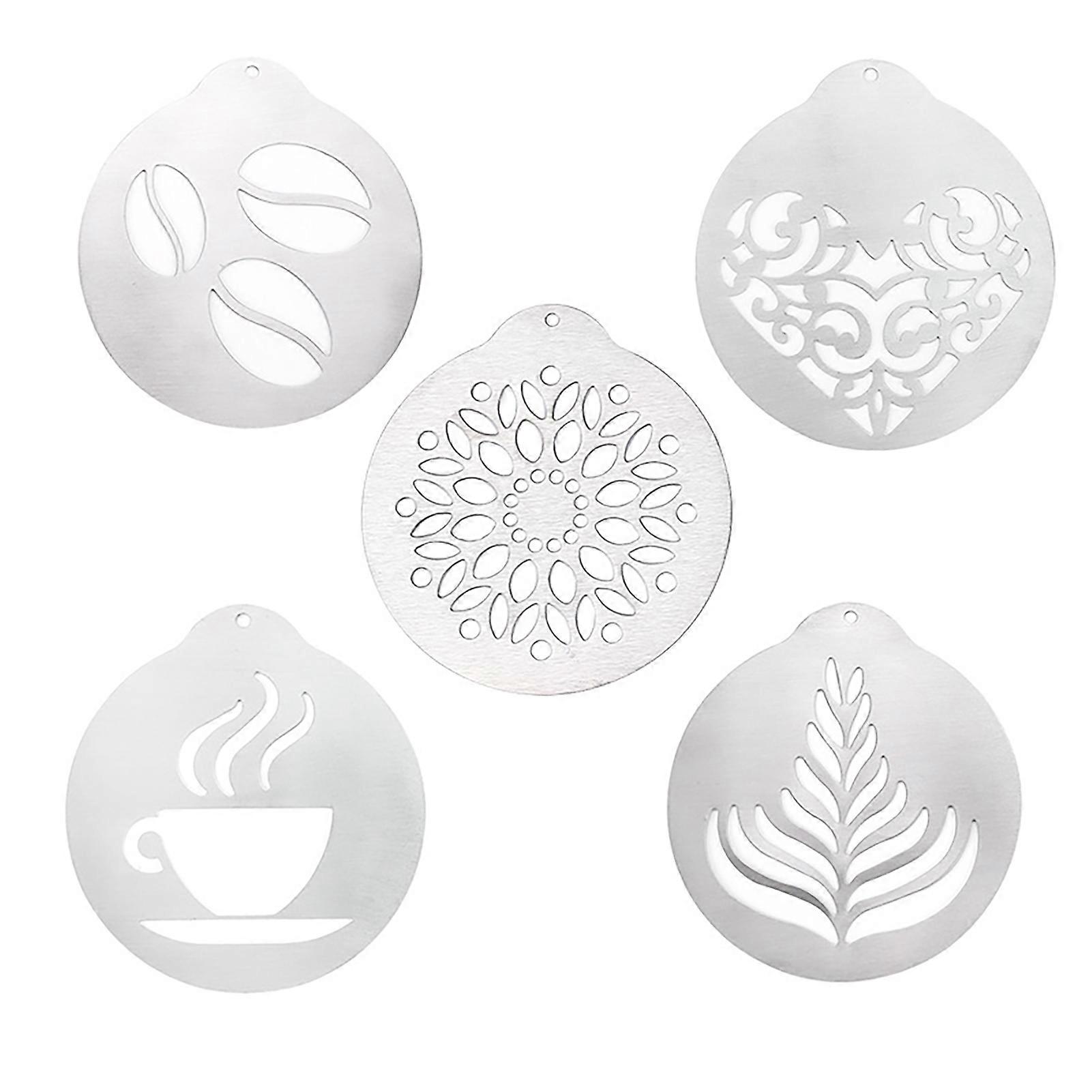 5Pcs Cappuccino Mold Portable Delicate Workmanship DIY Coffee Stencils Cake Decorating Tool for Kitchen