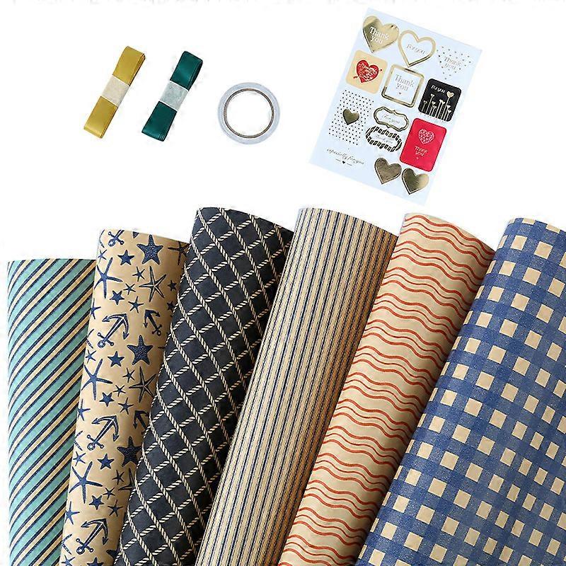 Csomagolópapír tekercsek,6 tekercs 50X70 ajándékcsomagoló papír,Születésnapi csomagolópapír tekercs,Csíkos pont arany csomagolópapír születésnapra,Buli, esküvő,Baba S