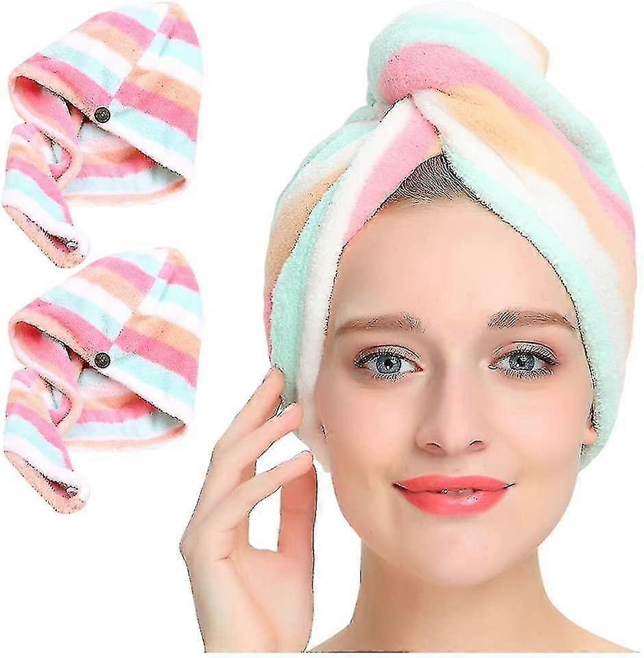 2 Pack Super Absorbent Soft Towel With Microfiber Cap (rainbow)