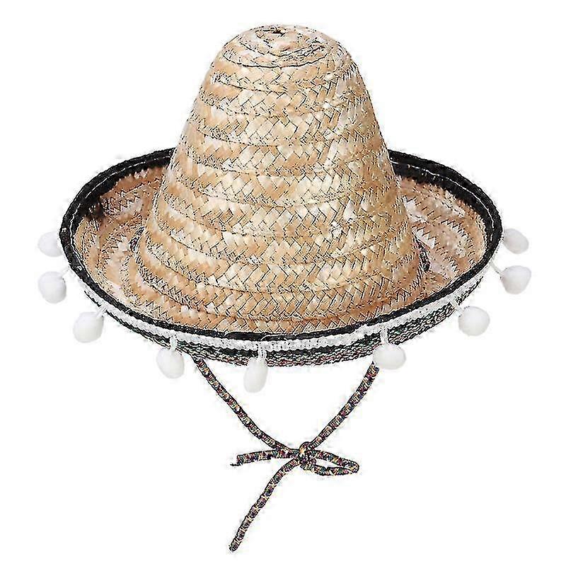 Pompon Strohhut für Party, Grasfarbe