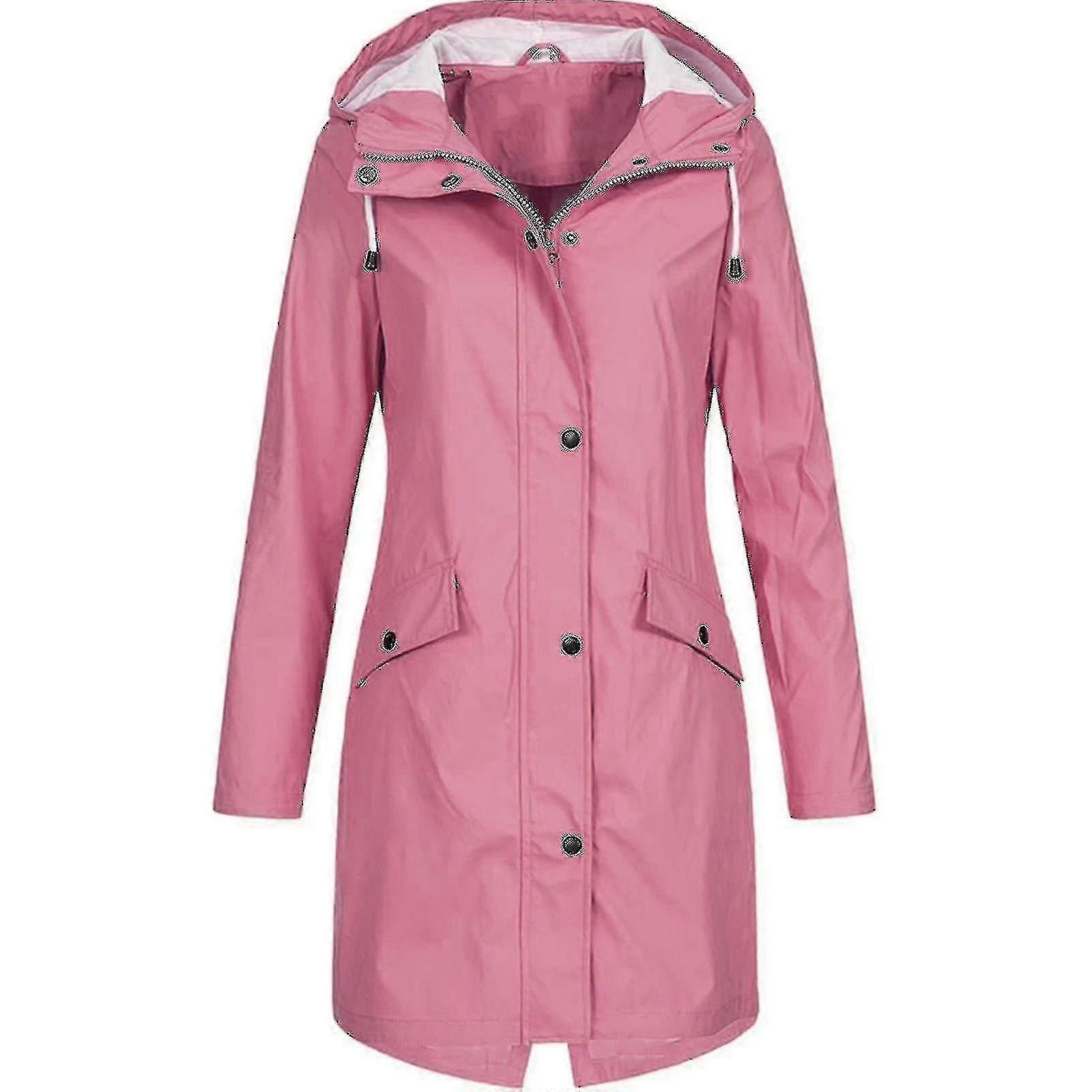 Kvinnor Solid Regnjacka Utomhus Plus Size Vattentät Hooded Regnrock Vindtät-yky