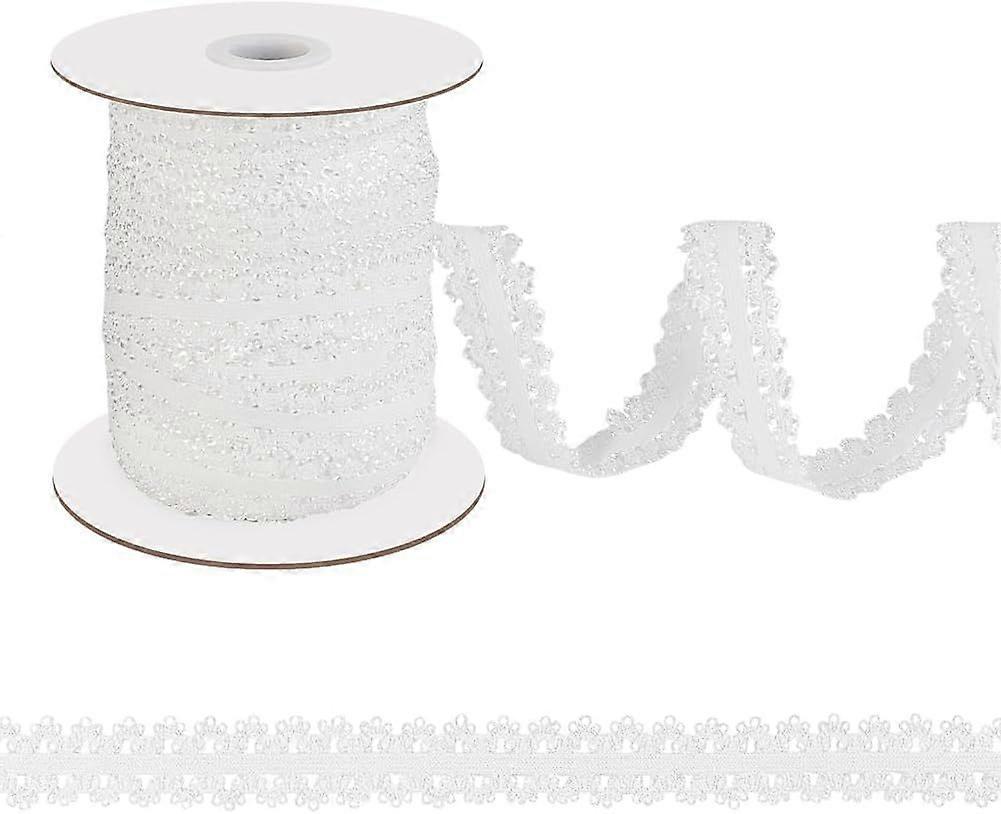 43.7 Yards Picot Edge Stretch Lace Trim, 1.57 Inch Wide Frilly Edges Elastic Webbing, Elastic Ribbon Webbing Crocheted Cord for Lingerie Headband DIY 