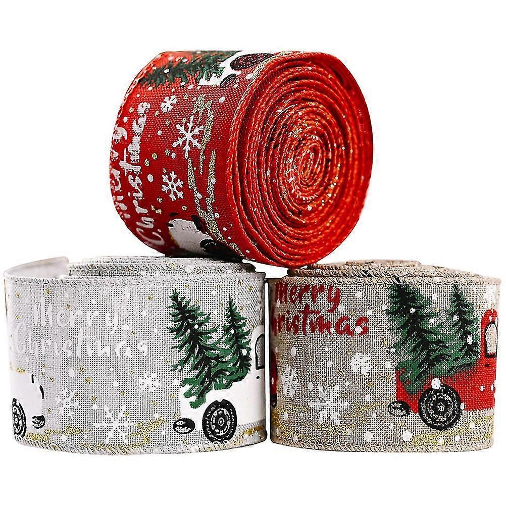 3 rolls of Christmas Ribbon Xmas Tree Decorative Ribbon DIY Bowknot Ribbon Gift Box Ribbon Z
