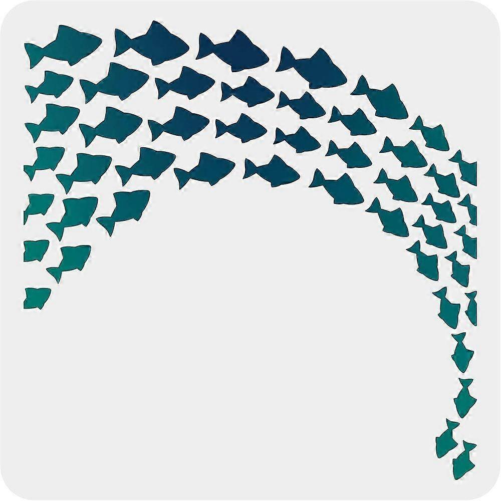 1pc Plastic Reusable Drawing Painting Stencils Templates for Painting on Scrapbook Paper Wall Fabric Floor Furniture Wood Square Fish Pattern 300x300m