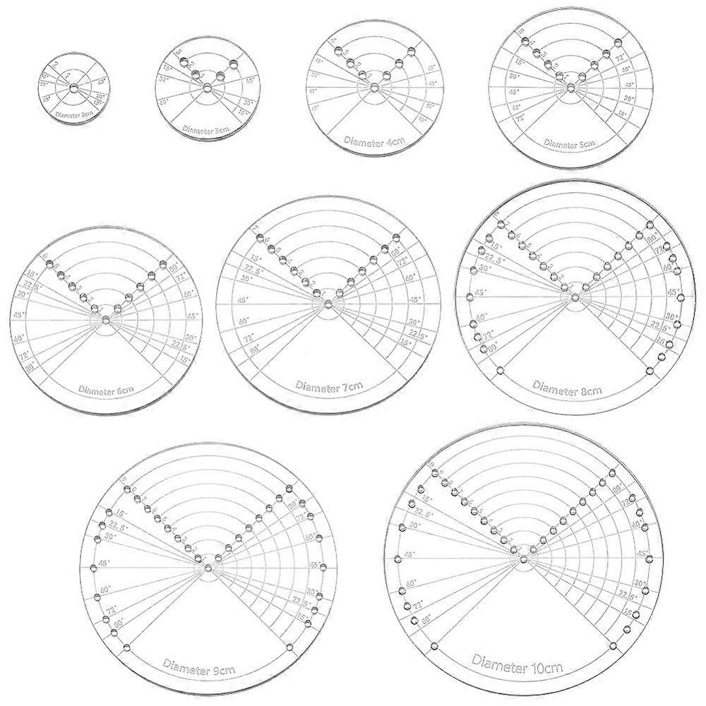 Acrylic Round Center Finder Tools Drawing Circles Diameter for Wood Turners Lathe Clear 20~99.5x2.8mm Hole: 2mm 9pcs/set