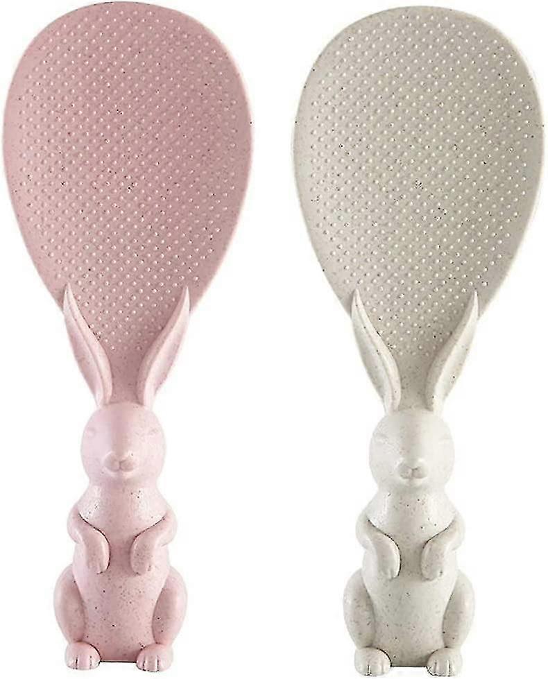 2pcs Creative Cute Rabbit Non-sti Rice Scoop,bunny Shape Standable Rice Scooper,household Rice Cooker Rice Spoon,cartoon Rice Spoon(pink+beige),8812