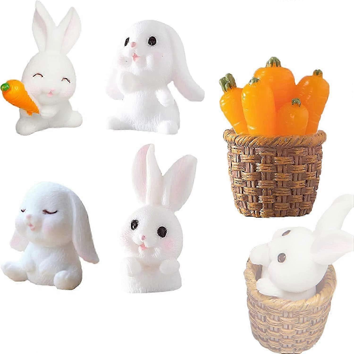 6PCS Miniature Easter Bunny Ornament Miniature Easter Bunny Figurines Resin Rabbit Figurines