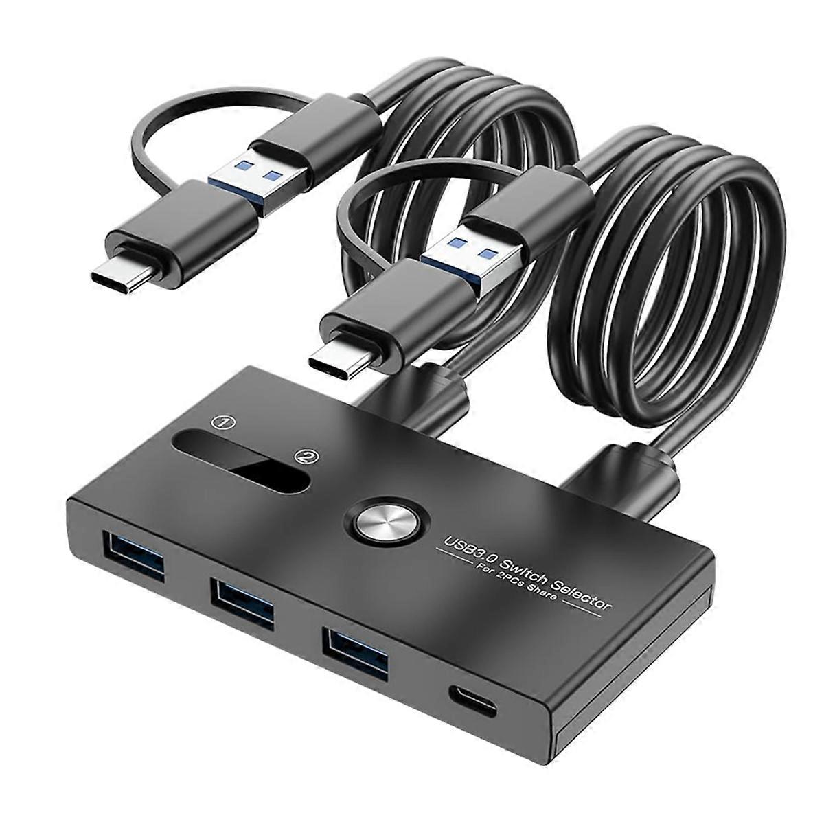 Upgrade TYPE C+USB3.0 Switch 2 in 4 Out Printer Sharer Keyboard and Mouse/Scanner USB C KVM SWITCH