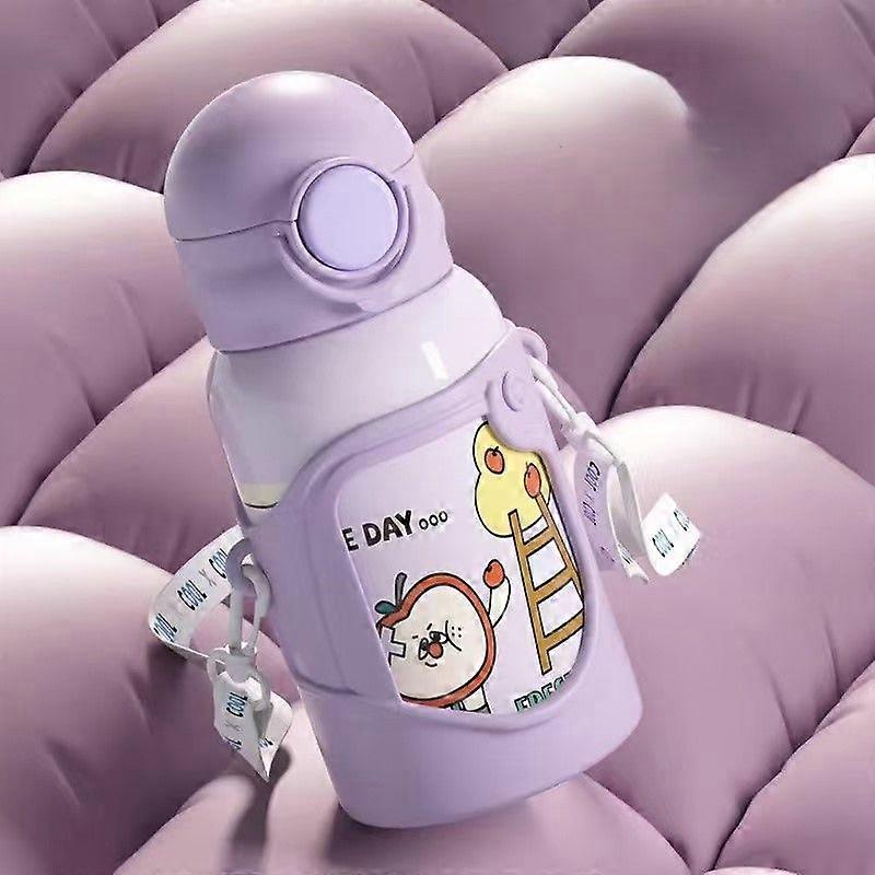 17oz Kids Water Bottle,Insulated Double Walled 316 Stainless Steel Water Bottle with Leakproof Straw Lid-Purple