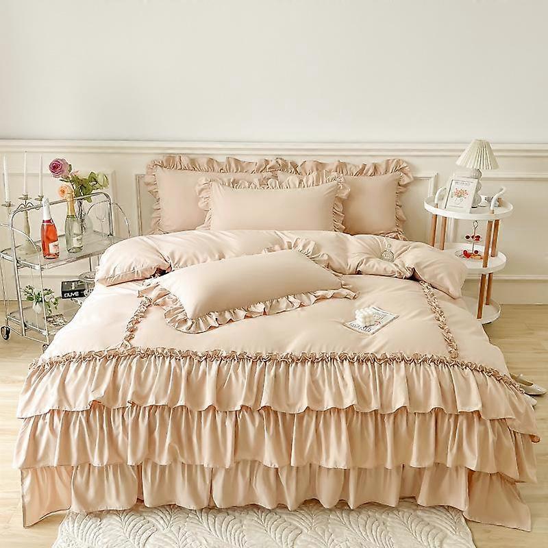 Home Textile Bedding Washed Cotton Triple Ruffle Duvet Cover Set