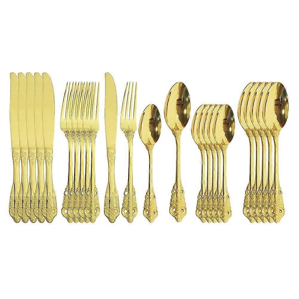 24PCS Gold Geschirr Set Regenbogen Geschirr Geschirr Set 18/10 Edelstahl Besteck Set Messer Gabel Tee Löffel Besteck Besteck Set