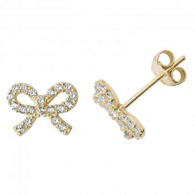 9ct Yellow Gold Zirconia Bow Stud Earrings ES501