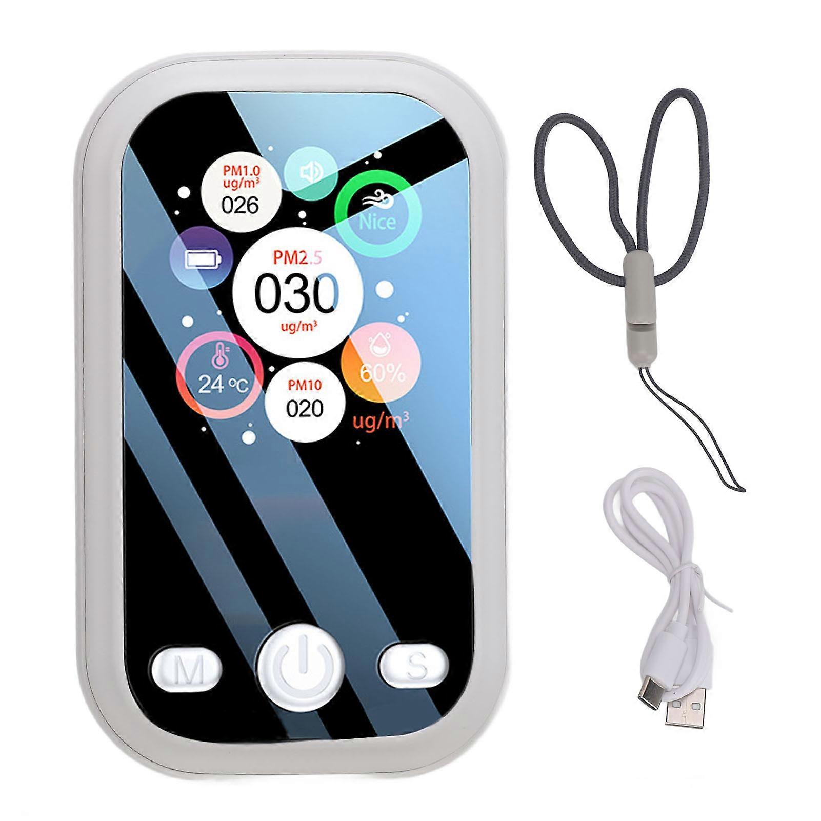 Air Quality Monitor PM2.5 PM10 PM1.0 Detector Humidity Tester LCD Display Portable Mini Air Quality Meter White