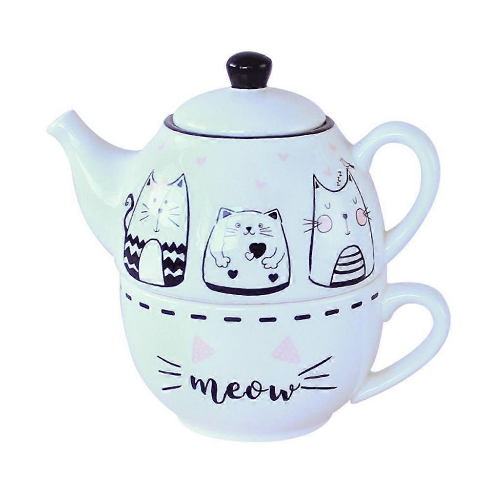 1 Set Lovely Cat Pattern Teapot Cup Kit Creative Ceramic Tea Cup Teapot Set