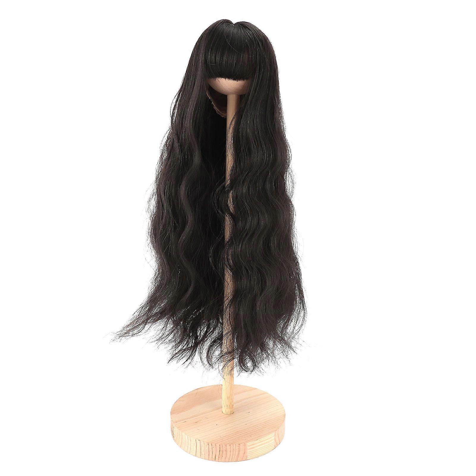 ロングカーリードールウィッグストレートバングロングドールヘアDIYスムーズドール交換ウィッグ7.3-8.3in頭囲ドールブラック
