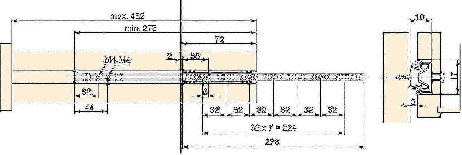 Pack Of 5 Pairs (10 Pieces) Slides/ball Slides Extract Part 17mm X 278mm For Drawer, Zinc Plated