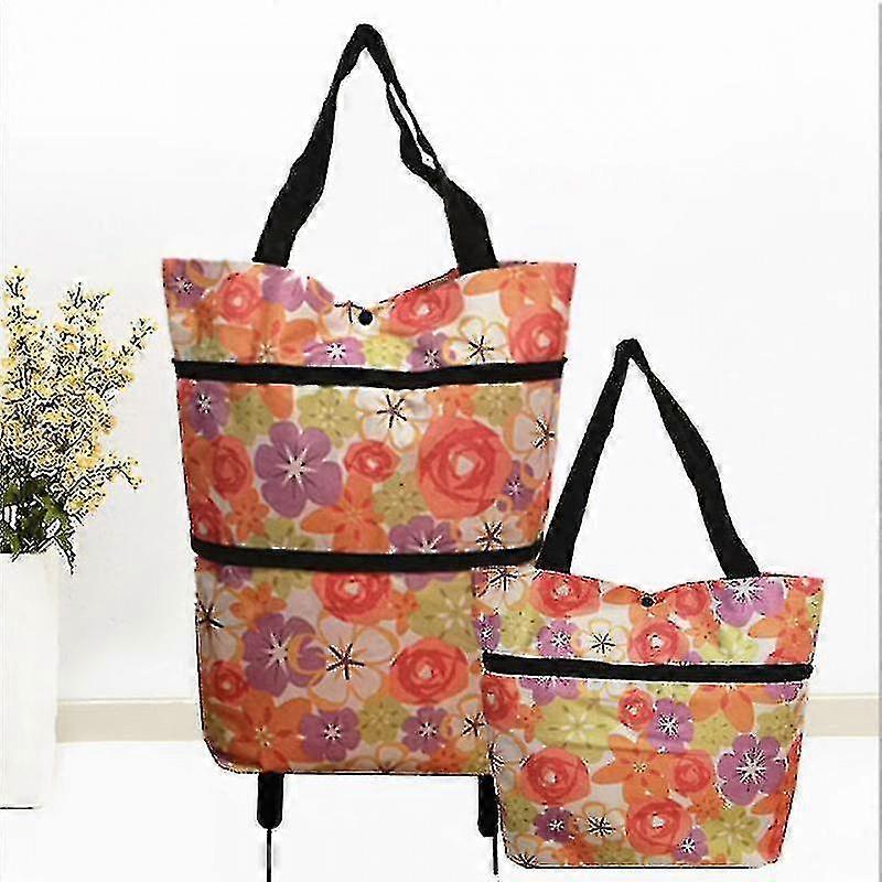2 In 1 Foldable Shopping Cart Collapsible Two-stage Zipper Folding Shopping Bag With Wheels Foldable--Lily