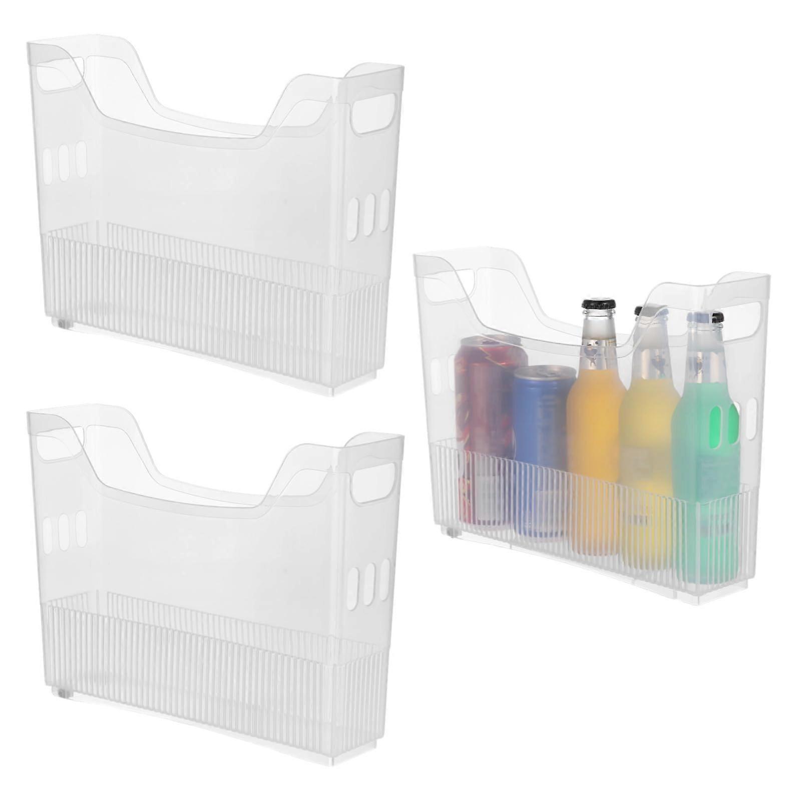 3 Pcs Clear Plastic Freezer Drawer Organizer Bins with Wheels, Tall Narrow Rolling Storage Containers for Kitchen and Office