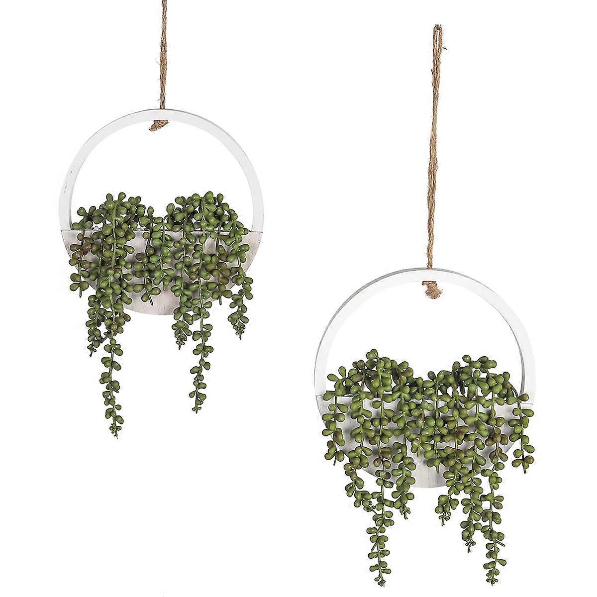 2Pcs Hanging Succulents Plants Artificial - Fake of String Pearls Hanging Plants with A Lanyard