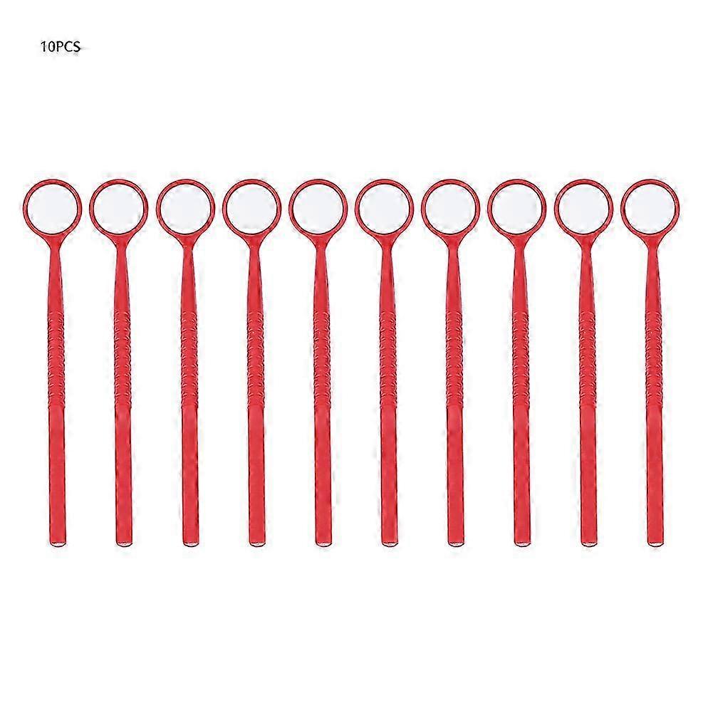 Dental Examination Mirrors with Fiber Handles - 10 Pack in Red Complete with Measurement