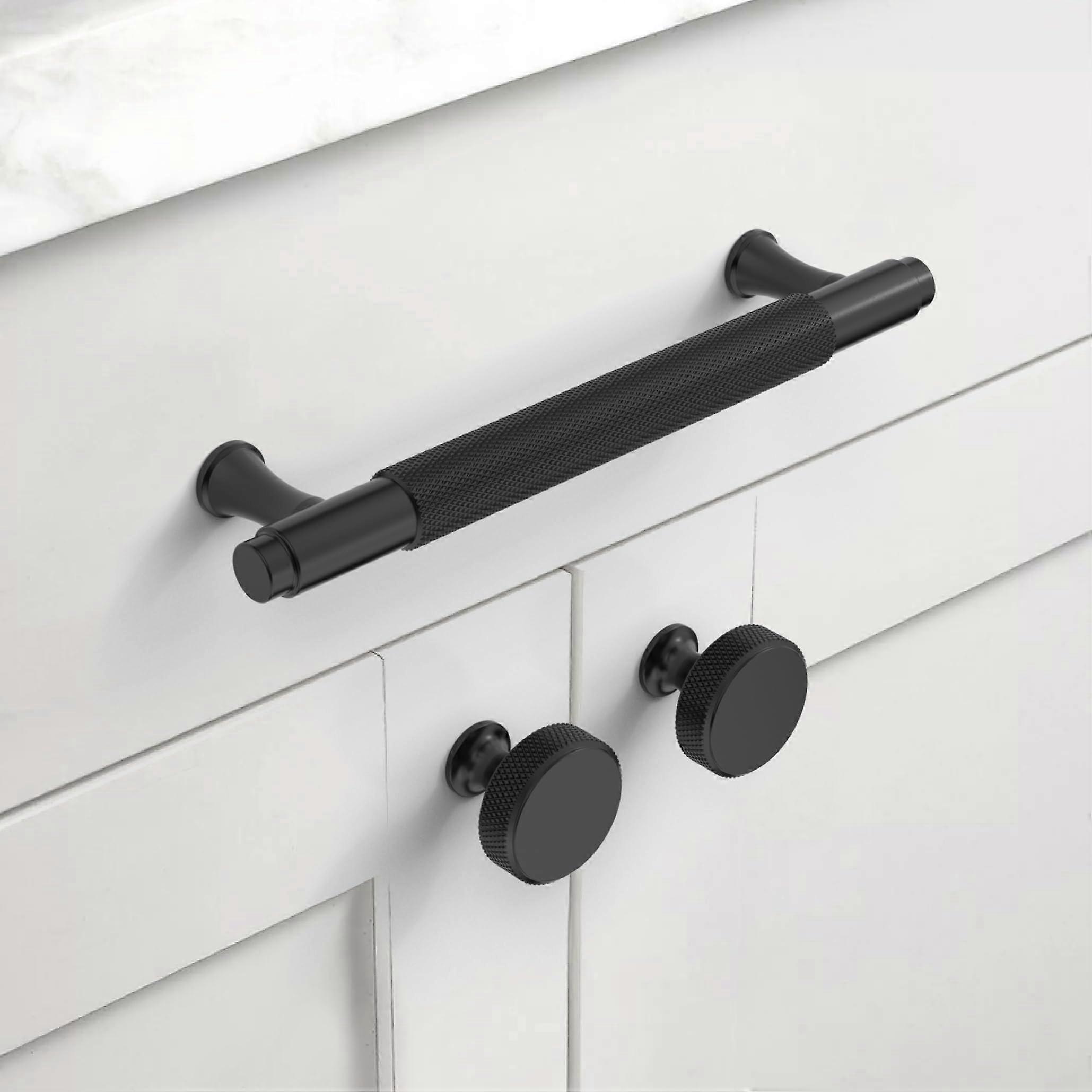 10 Pack 5'(128mm) Matte Black Knurled Cabinet Pulls and Knobs Set Kitchen Cabinet Handles Drawer Pulls Cupboard Hardware for Cabinets