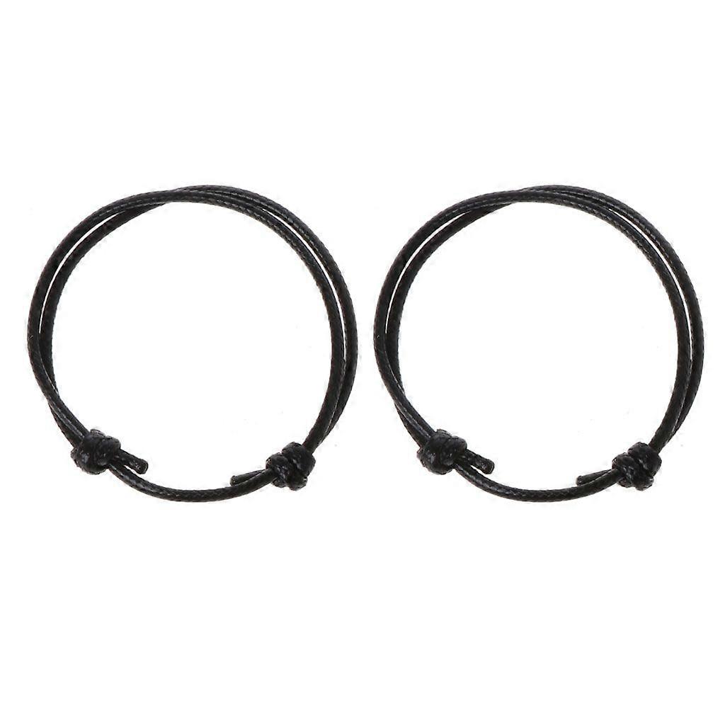 2Pcs DIY Braided Leather Basic String Couple Bracelets Adjustable for Him Her