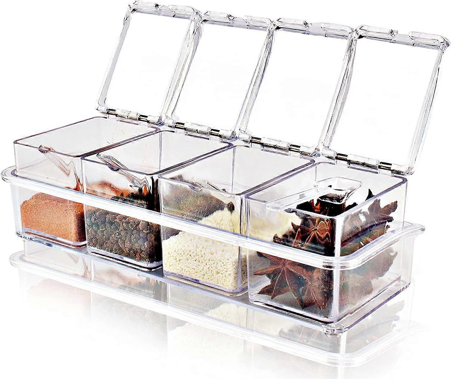 2025 Latest Model  Seasoning Box with Spoon 4 Compartments Multi-Grid Spice