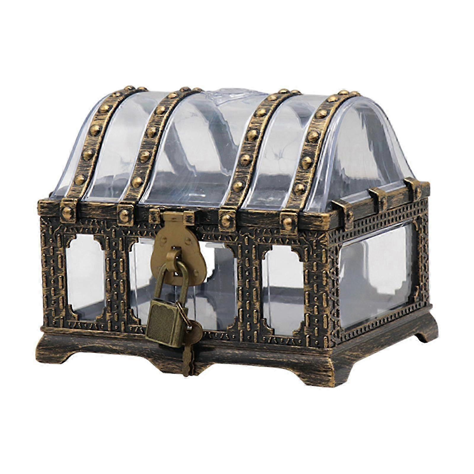 Kids Pirate Treasure Chest with Lock and Key Clear Keepsake Case for Pirate Party