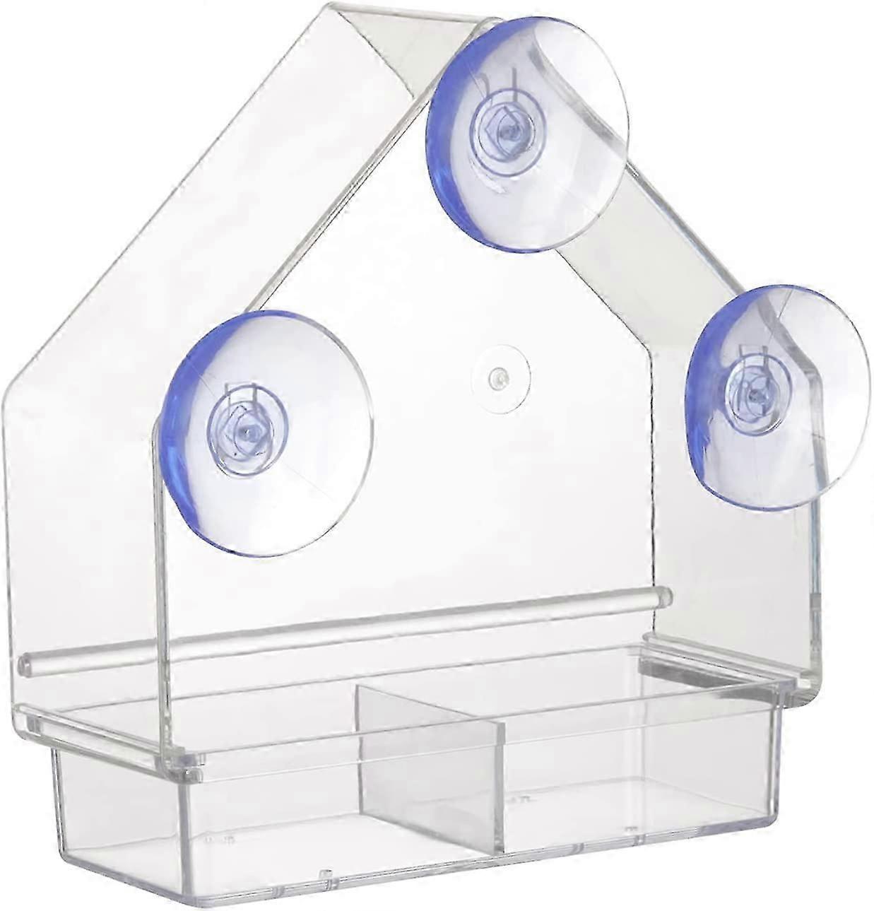 Transparent Bird Feeder with Super Strong Suction Cups Weatherproof Refillable Removable Tray