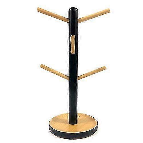 Wooden Mug Display with 6 Hooks - Tree Shape Coffee Tea Cup Holder Stand Black