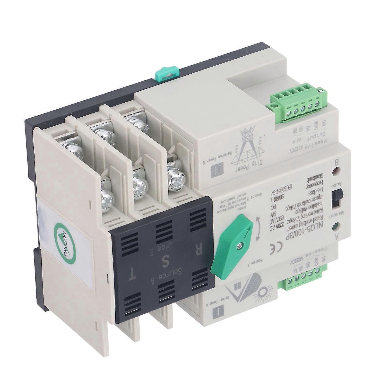 AC220V Dual Power Automatic Transfer Switch 3P Millisecond Switching PV to Mains Mini Automatic Transfer Switch ATS 63A 