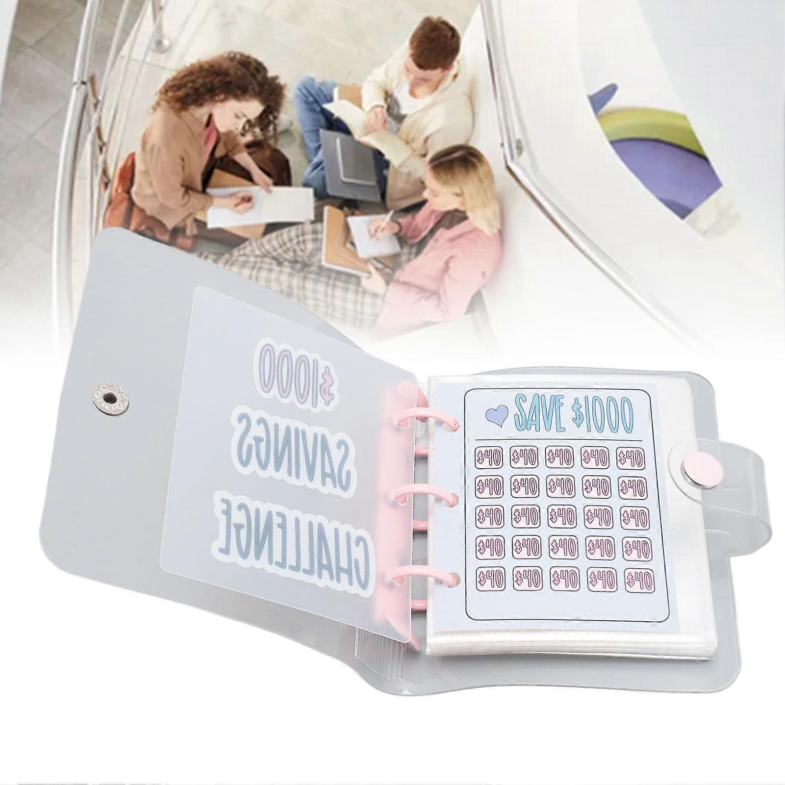 1000 Savings Challenge Binder Multipurpose PVC Reusable Mini Budget Binder with Sticker for Money Management Roseate 