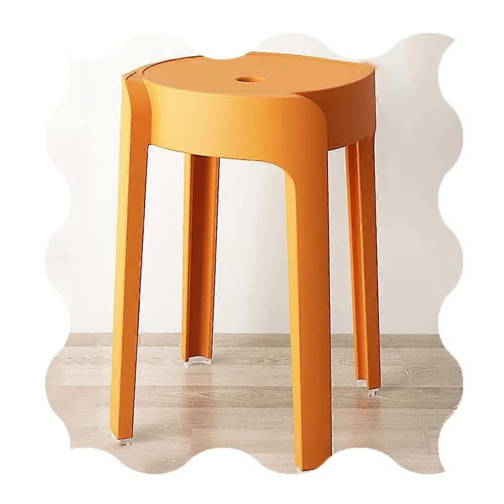 Short Stool Stackable Chairs Yellow Plastic Bistro Stool for Kitchen and Balcony, 46 cm Seat Height, Round Design