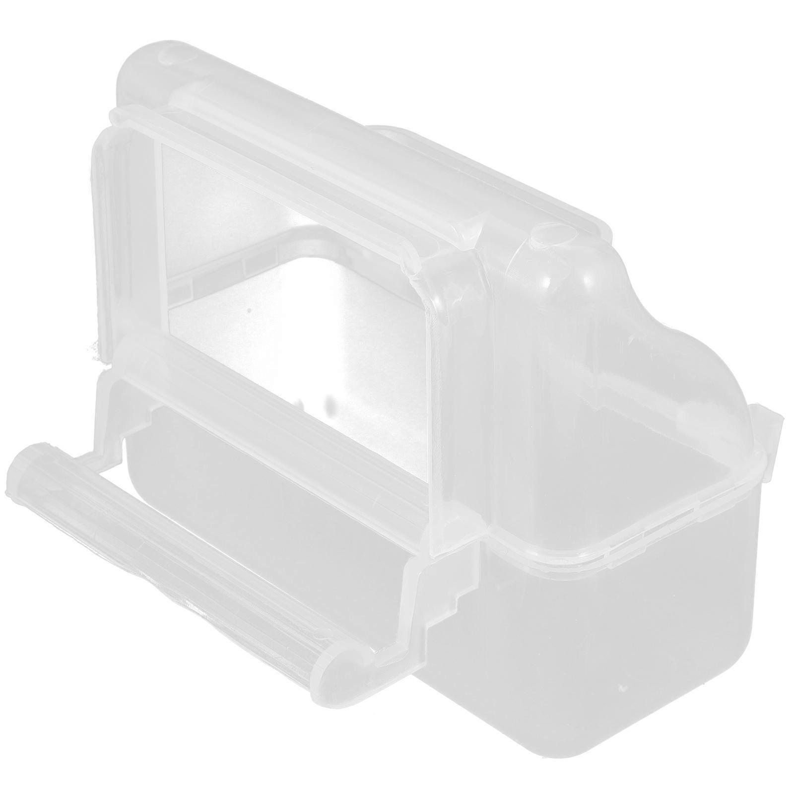 Clear Plastic Bird Cage Food Bowl with Spill Resistant Design, Lightweight Parrot Feeder with Cover and Perch, Easy to Install and Washable for