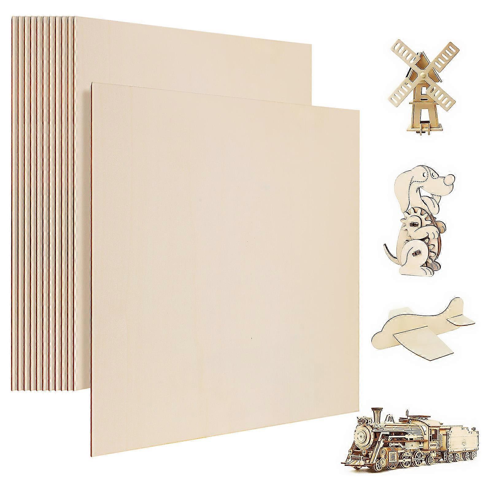 12pcs Thick Unfinished Wood Squares Craft Panels for Painting & Modeling – Versatile Wood Blanks for Creative DIY Projects