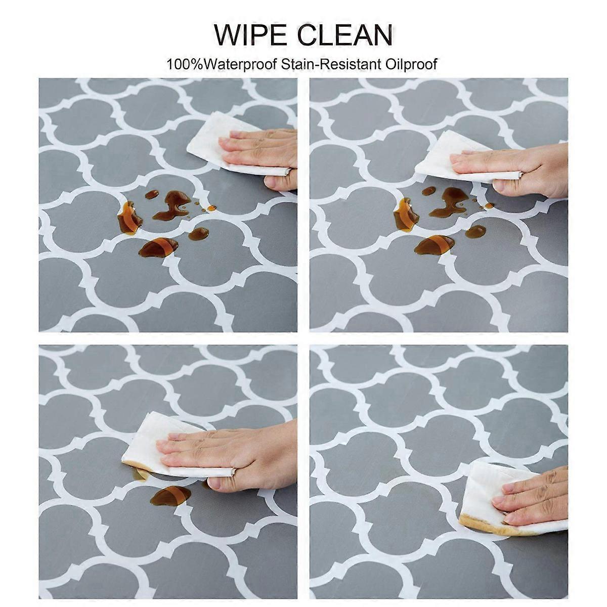 3X Round Tablecloth with Elastic Edge Waterproof Oil Proof PVC Table Cloth Wipe Clean Table Cover fo