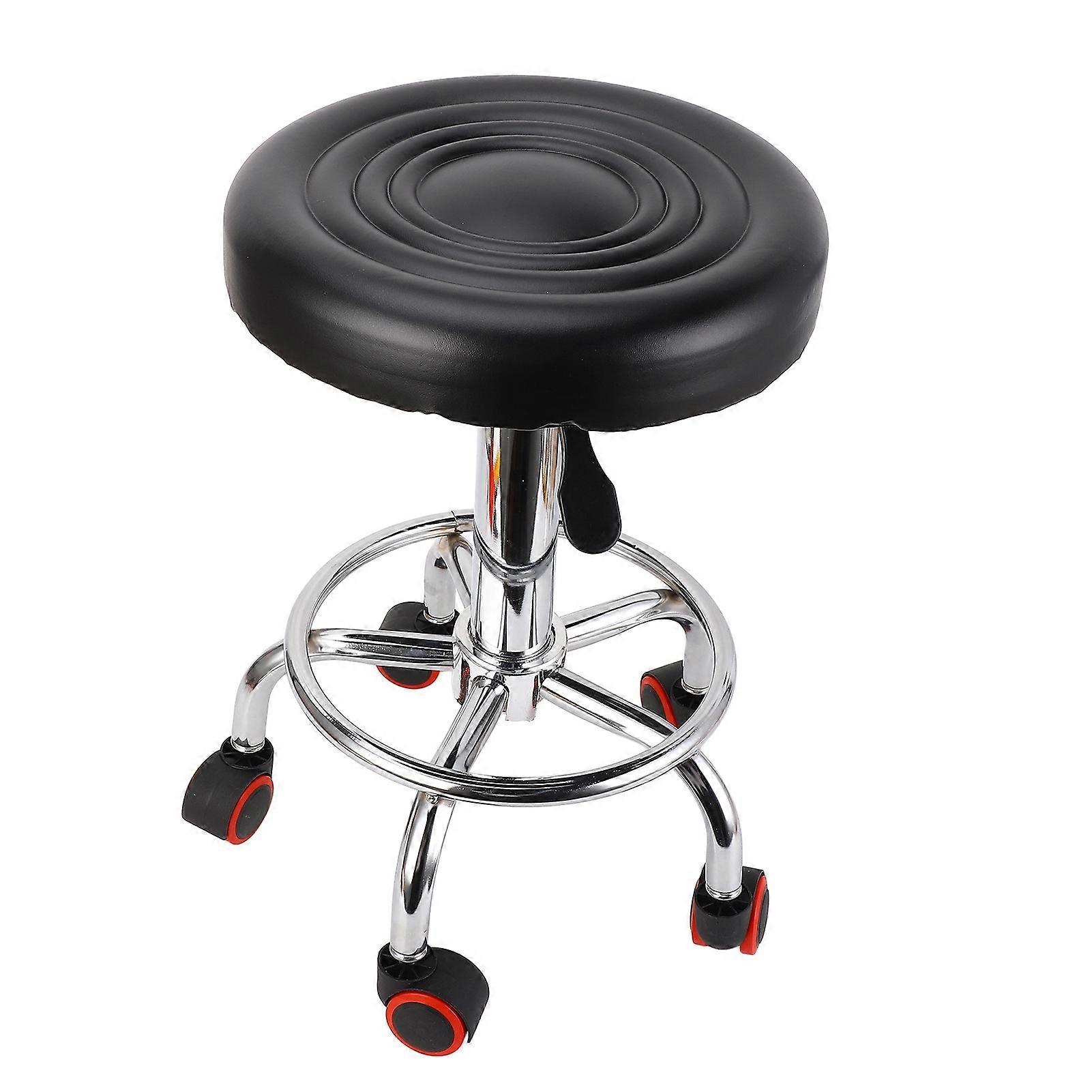 Height Adjustable Rolling Swivel Stool 45-55cm Black PU Seat