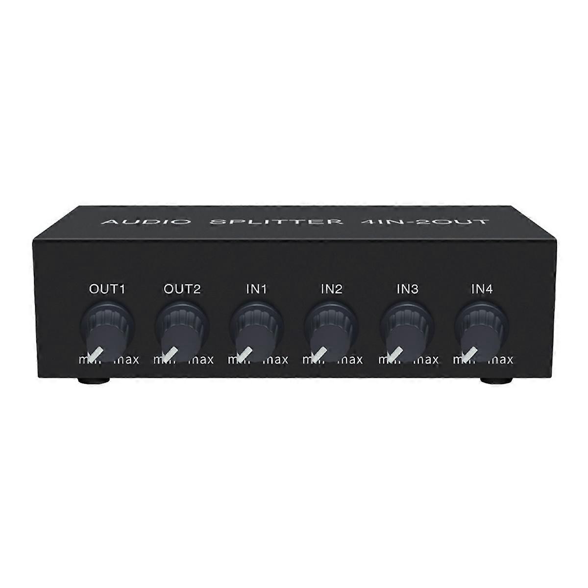 4 in 2 Out Audio Switch Mixer Splitter, Stereo High Fidelity with Op Amp, Volume Adjustment, No Swit