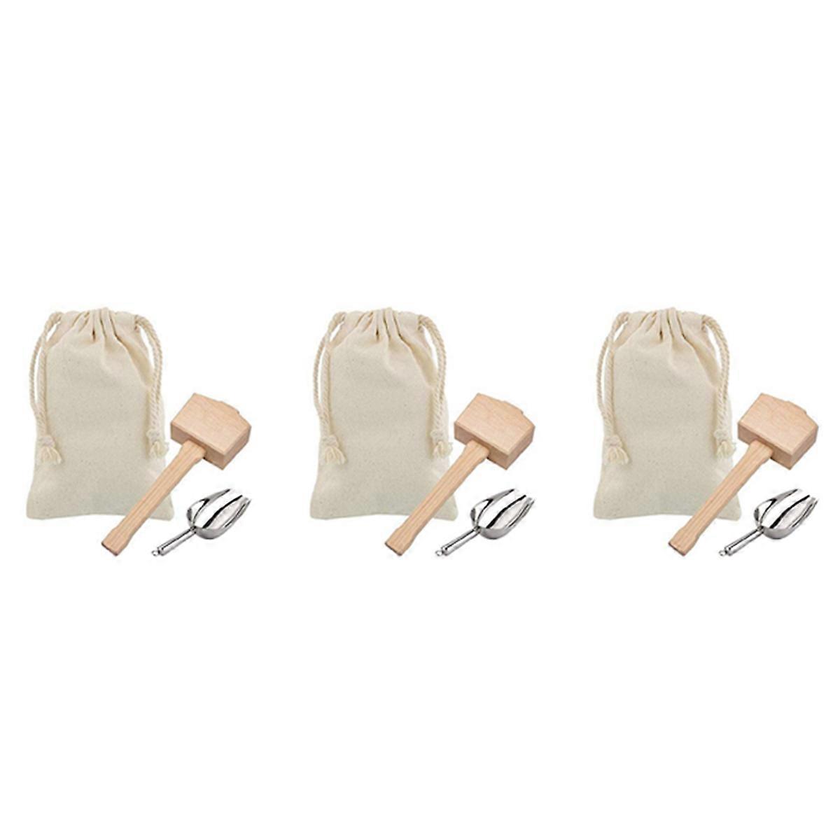 Ice Mallet and Ice Bag - Wood Hammer and Cotton Linen Bag for Ice