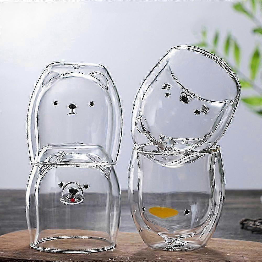 クマとアヒルの子の漫画のデザインのコーヒー、紅茶、またはミルク用の愛らしい二層ガラスマグカップ