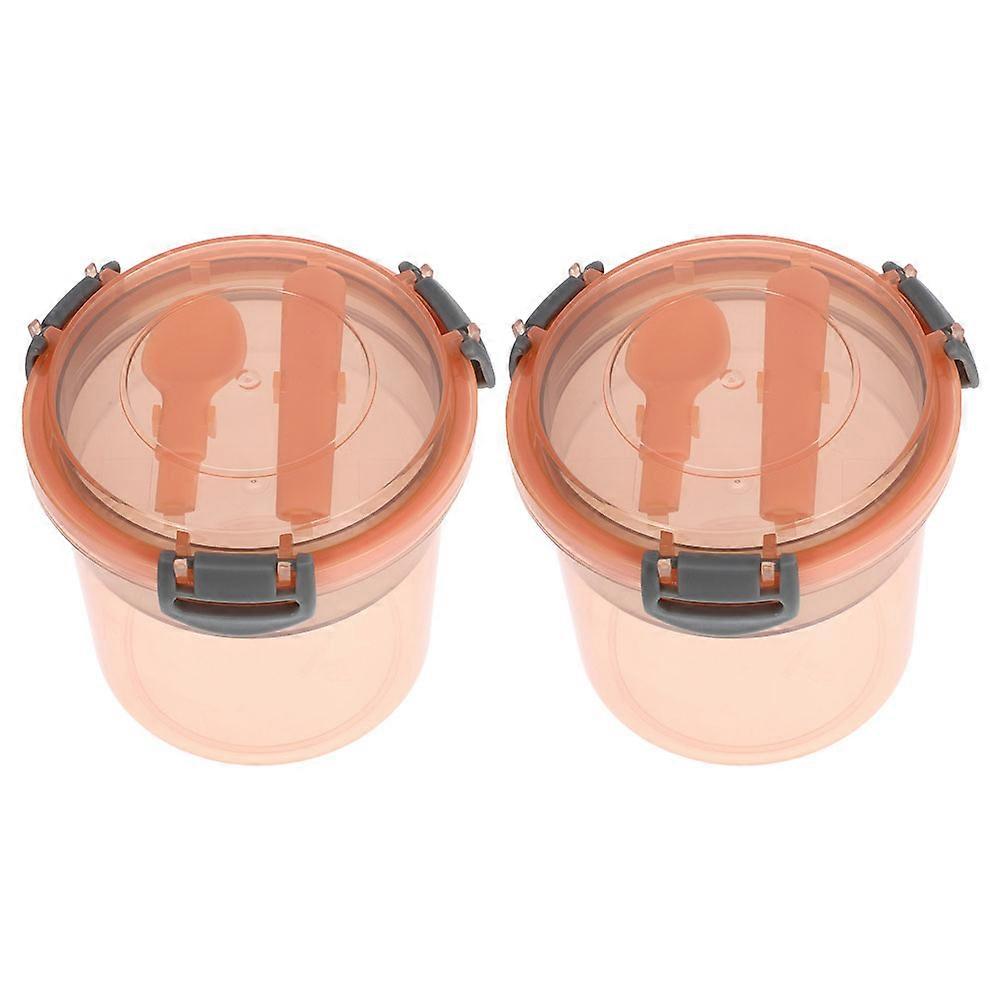 Overnight Oat Containers Soybean Milk Container With Spoon 11.5X11CM 600ml Tight Seal For Work 2Pcs