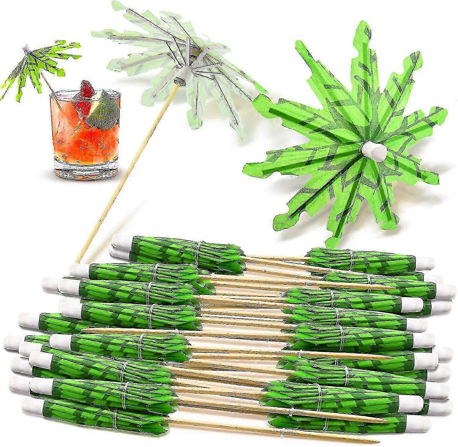 40個グリーントロピカルココナッツヤシの木つまようじ紙傘竹つまようじ手作りカクテルパラソルスティックコクタに適しています