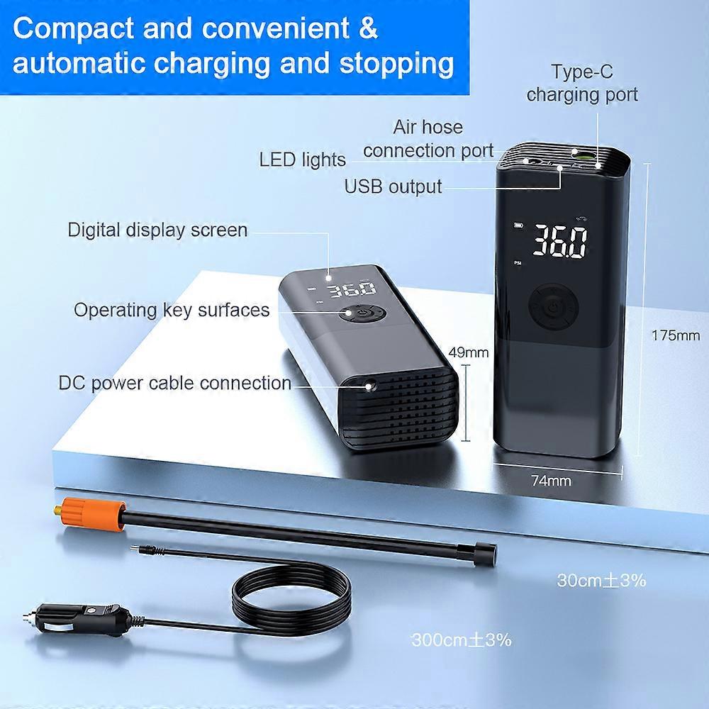 Portable Car Air Pump 150PSI Corded Air Compressor Handheld Electric Tire Inflator with LED Light Support Power Bank/Auto-Off Function for Car Motorc